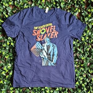 Navy Home Alone Shovel Slayer Graphic Print Short Sleeve Tee Size Large